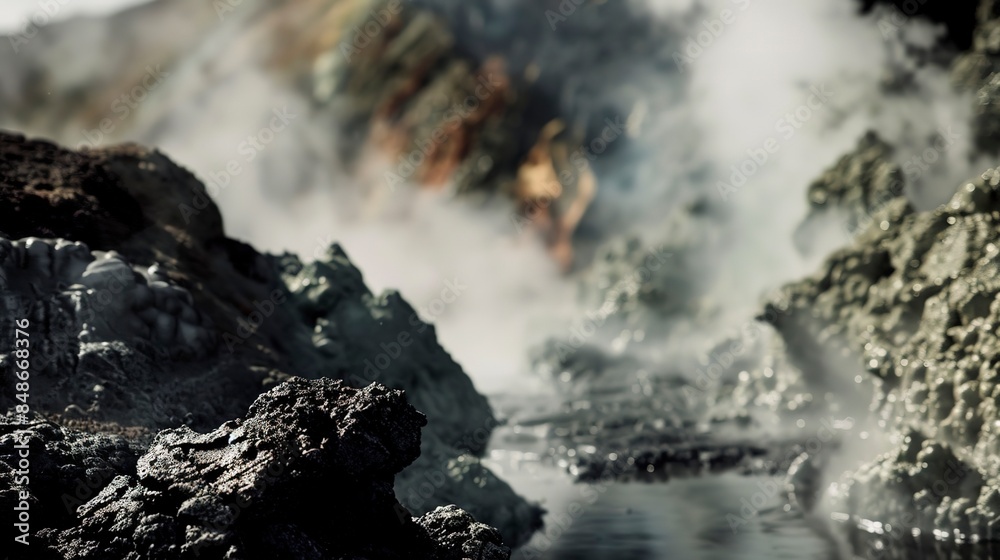 Close focus on a venting black smoker, spewing superheated water laden with minerals, creating a surreal landscape. Close focus on a venting black smoker, spewing superheated water laden with minerals, creating a surreal landscape.