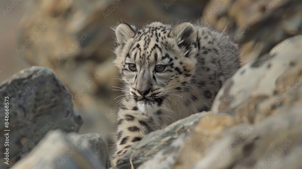Young Snow Leopard Panthera Uncia Young Snow Leopard Panthera Uncia