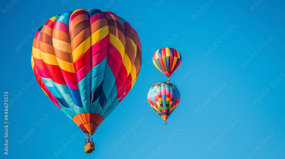 Fototapeta premium Colorful Hot Air Balloons Soaring in a Blue Sky