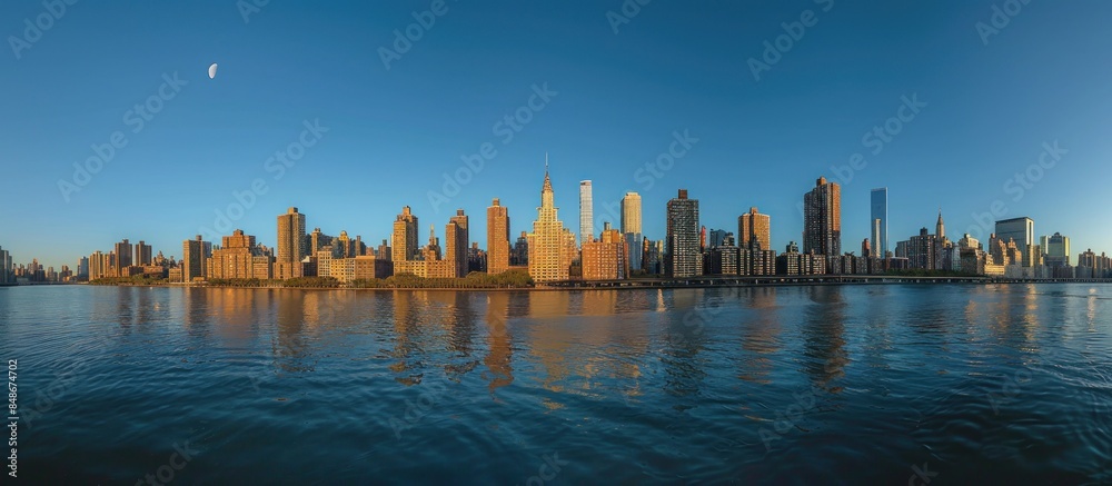 Fototapeta premium Midtown Manhattan Skyline with the Moon in the Morning Sky