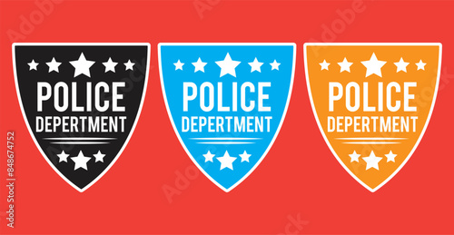 Police badges. Officer government badge, special police security medallion and federal agent signs. Simple illustration of police badge vector icon collection.