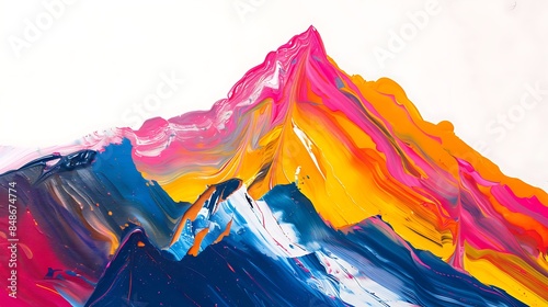 A multi-hued mountain with bold colors against a white background. photo
