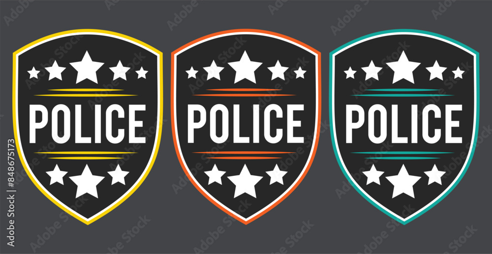 Fototapeta premium Police badge icon. Police patches. Police badge with vector military shield silhouettes.