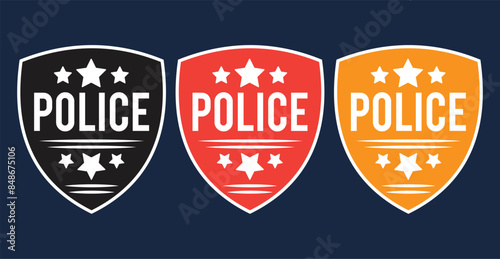 Police badges. Officer government badge, special police security medallion and federal agent signs. Simple illustration of police badge vector icon collection. 11:11
