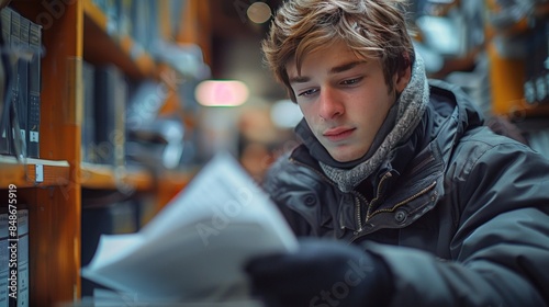 Young Man Reading in a Bookstore