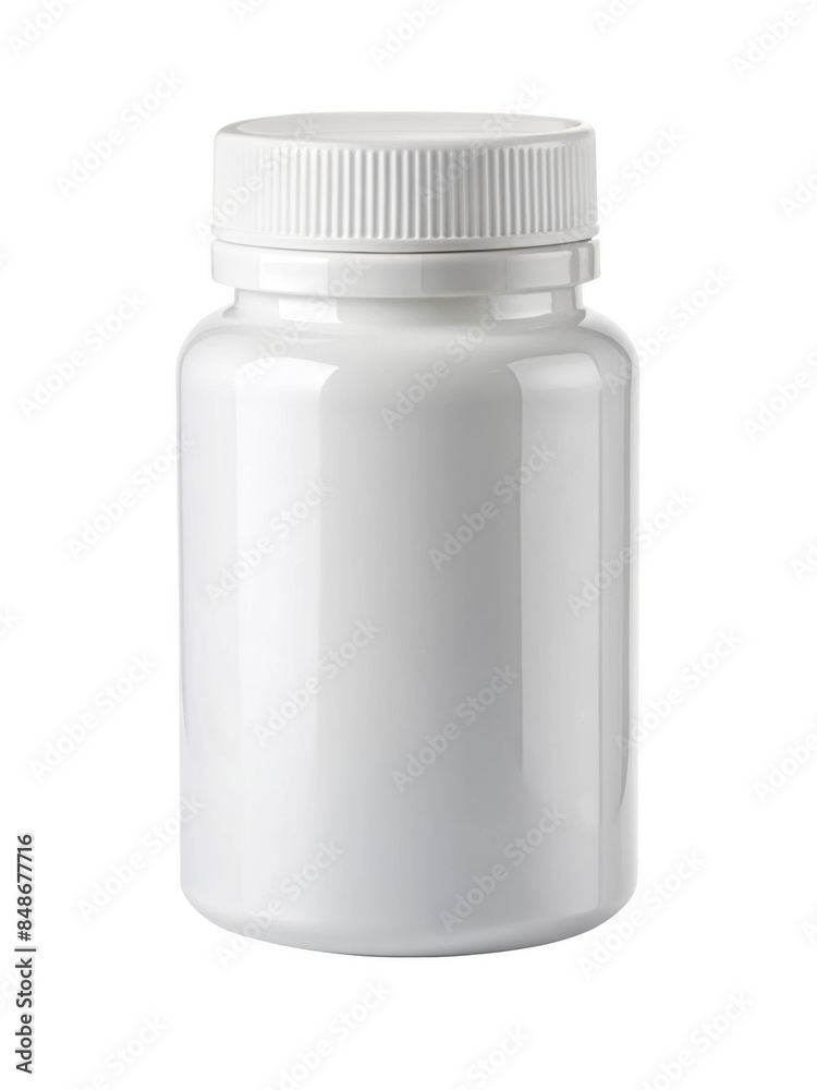 White plastic pill bottle with a screw-on cap. Suitable for storing vitamins, supplements, or medications. Isolated on transparent background, png. White plastic pill bottle with a screw-on cap. Suitable for storing vitamins, supplements, or medications. Isolated on transparent background, png.