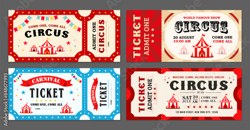 Ticket for circus show event. Horizontal circus ticket