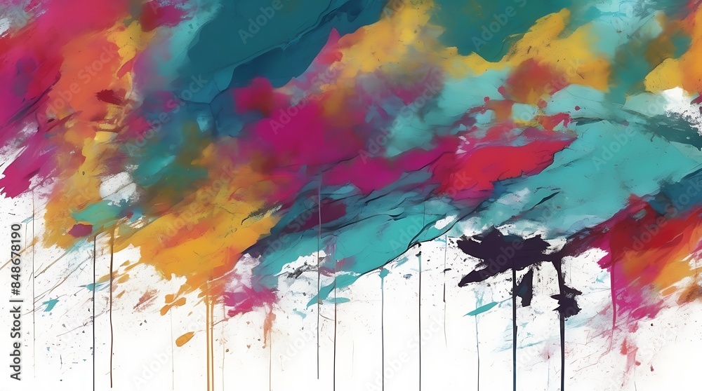 Fototapeta premium Abstract color paint brush strokes on canvas texture. Painting background. Modern contemporary wall art illustration. Colorful artwork for background.