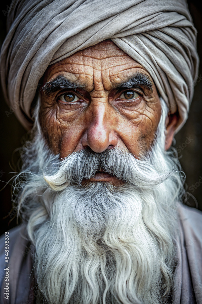 Close-Up Portrait of an Elderly Man Wearing a Turban in India Close-Up Portrait of an Elderly Man Wearing a Turban in India