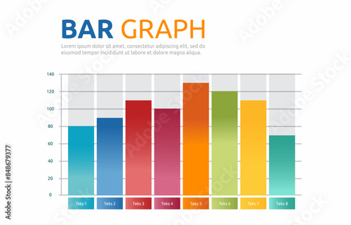 Flat Design Illustration of Gradient Bar Graph Chart Diagram for Business Data Report on Isolated Background