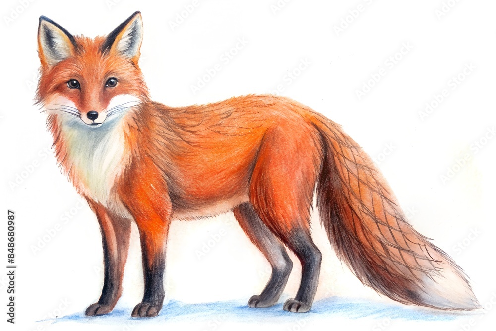 Obraz premium fox pencil hand drawn isolated white background