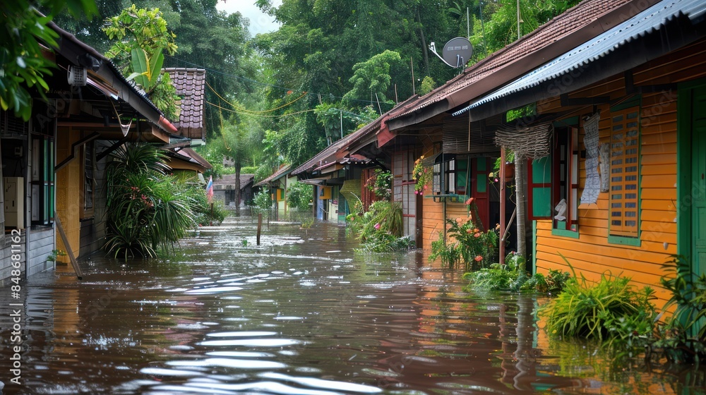 Flooded Homes in a Tropical Alleyway