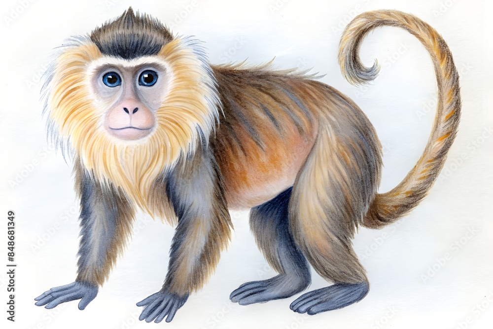Fototapeta premium monkey pencil hand drawn isolated white background