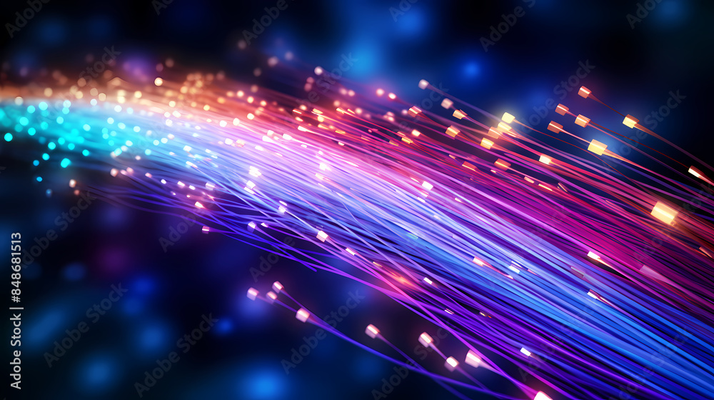 Obraz premium Close up of glowing fiber optic cables