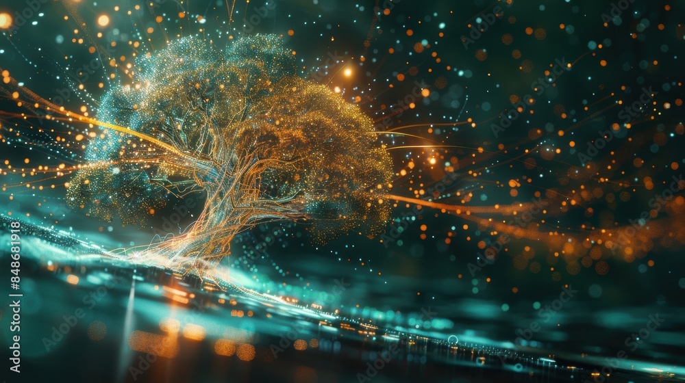 AI constructing a virtual tree model, representing a digital taxonomy ...