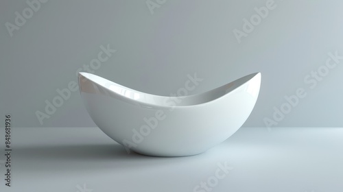 Modern white bowl, smooth curves, isolated background, professional studio lighting highlighting glossy finish