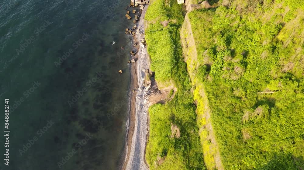 drone shoot of Black sea Batumi coast beautiful nature railway mountains nature side of Batumi beach sunset drone shoot of Black sea Batumi coast beautiful nature railway mountains nature side of Batumi beach sunset