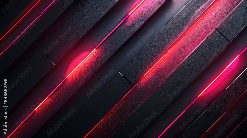 Abstract Wood Paneling with Red Neon Lights Abstract Wood Paneling with Red Neon Lights