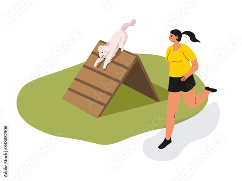 Woman Running Dog Agility Ramp