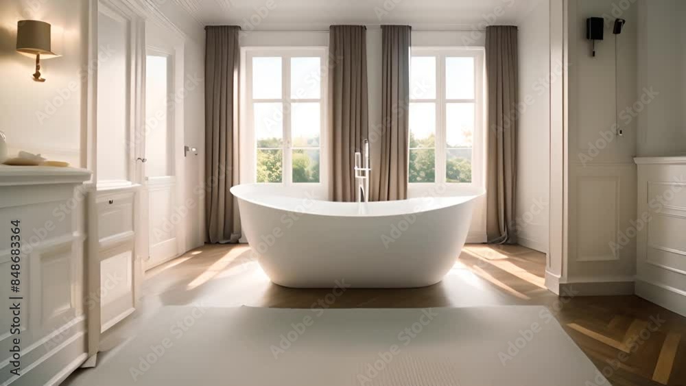 Modern Bathroom With Freestanding Tub and Natural Light Generative AI Modern Bathroom With Freestanding Tub and Natural Light Generative AI