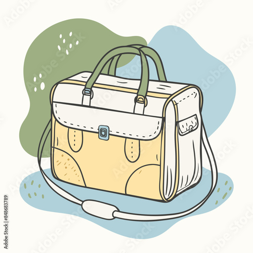 Baby care bag, kids infant child care stuff and accessory carrying travel bag for outdoor logo vector. baby toddler carry bag to pack diaper and milk bottle handbag symbol mark. mother child carry bag