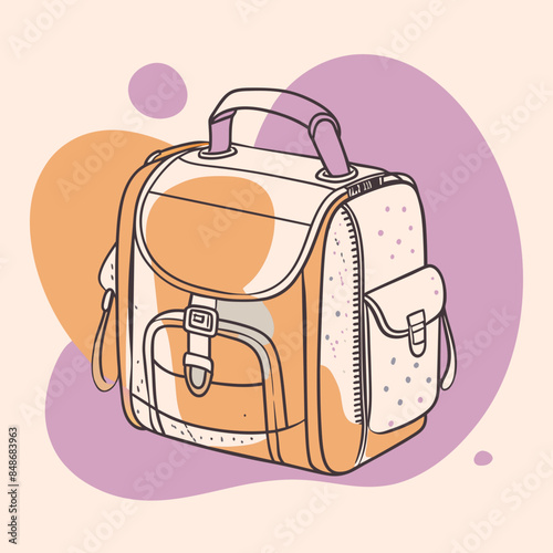 Baby care bag, kids infant child care stuff and accessory carrying travel bag for outdoor logo vector. baby toddler carry bag to pack diaper and milk bottle handbag symbol mark. mother child carry bag