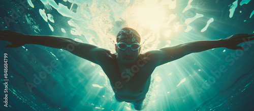 professional athlete swimming competiton of the olympic games banner concept