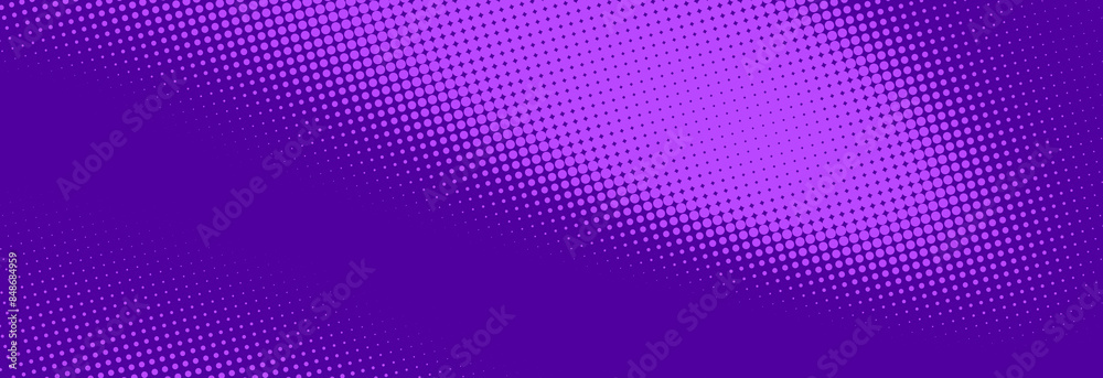 Purple halftone pattern. Retro comic gradient background. Violet pixelated dotted texture overlay. Cartoon pop art faded gradient pattern. Vector backdrop for poster, banner, booklet, cover Purple halftone pattern. Retro comic gradient background. Violet pixelated dotted texture overlay. Cartoon pop art faded gradient pattern. Vector backdrop for poster, banner, booklet, cover