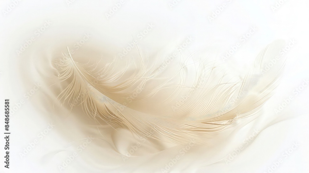 Fototapeta premium A gentle beige color splash isolated on a white background, creating a subtle and soft appearance. The splash spreads in a delicate, feather-like pattern.