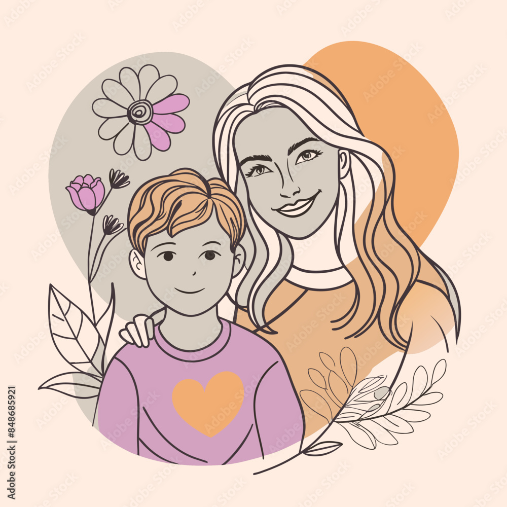 Mother and son line art vector illustration, mothers day celebration background
Mother and son line art vector illustration, mothers day celebration background