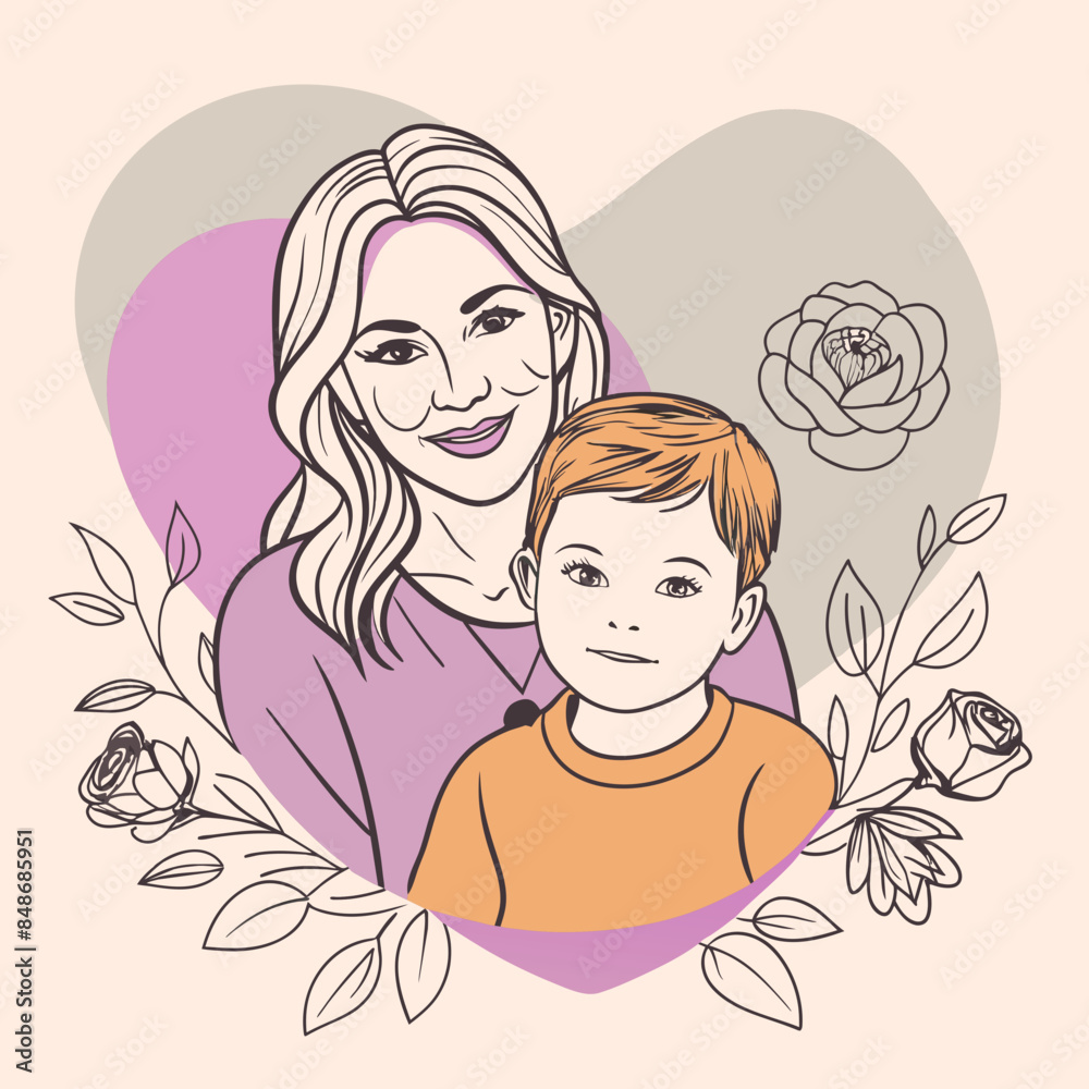 Mother and son line art vector illustration, mothers day celebration background
Mother and son line art vector illustration, mothers day celebration background