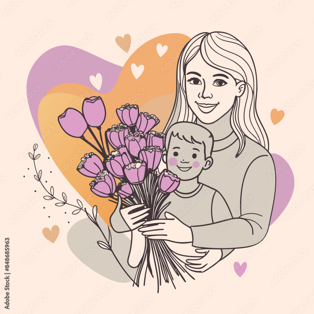 Mother and son line art vector illustration, mothers day celebration background
Mother and son line art vector illustration, mothers day celebration background