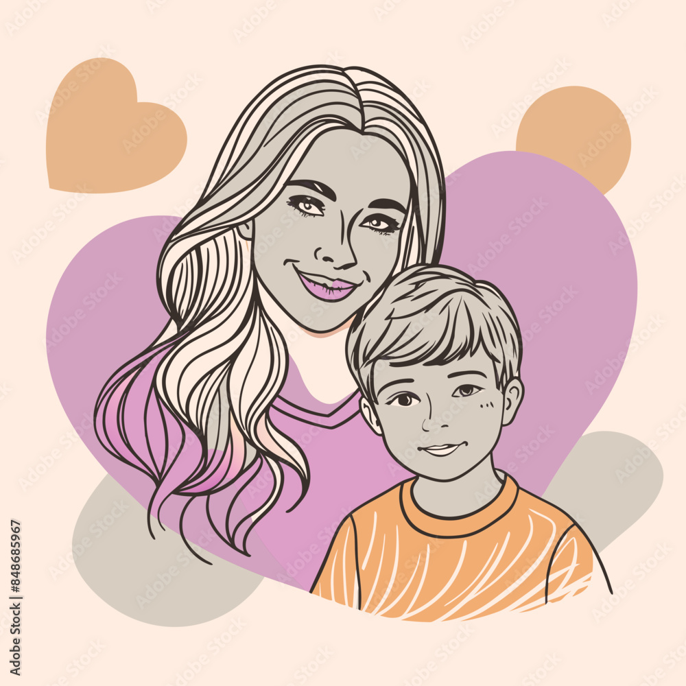 Mother and son line art vector illustration, mothers day celebration background
Mother and son line art vector illustration, mothers day celebration background
