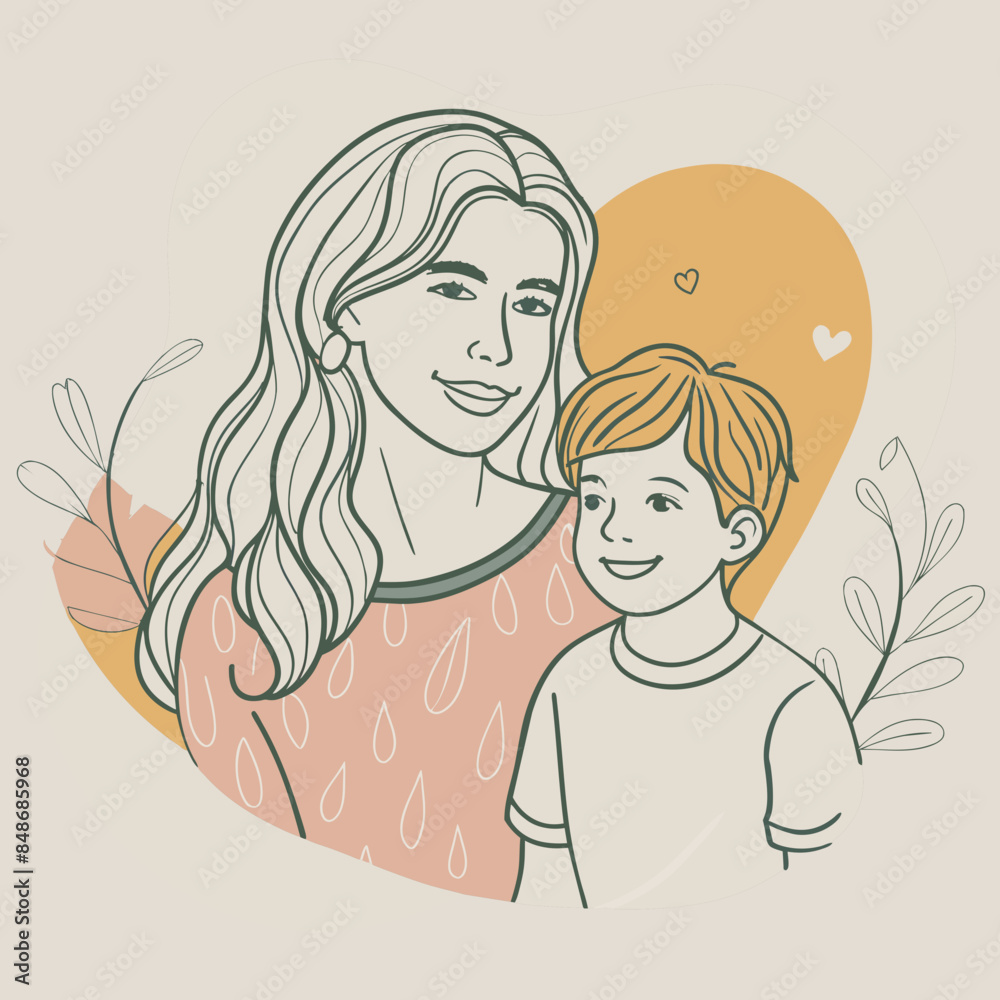 Mother and son line art vector illustration, mothers day celebration background
Mother and son line art vector illustration, mothers day celebration background