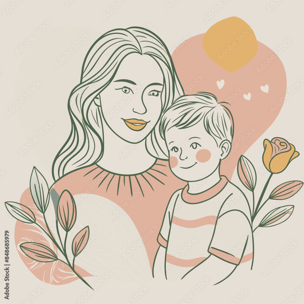 Mother and son line art vector illustration, mothers day celebration background
Mother and son line art vector illustration, mothers day celebration background