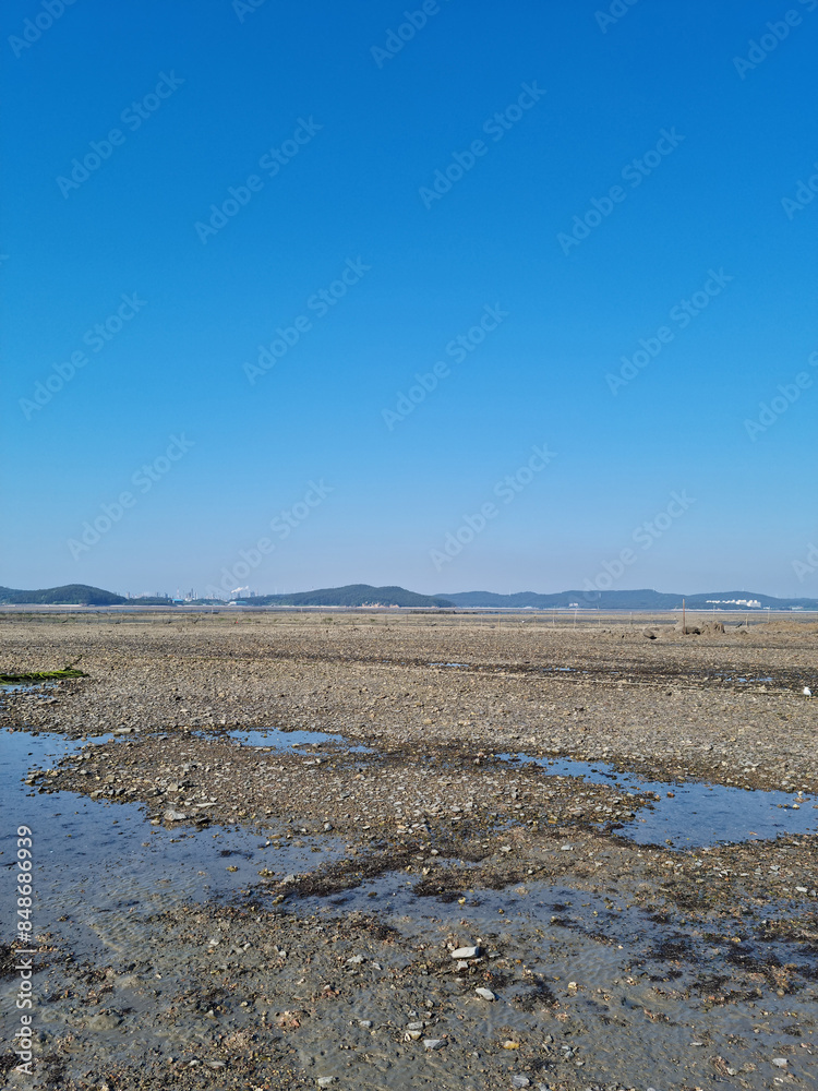 It is a sea with mudflats.
It is a sea with mudflats.