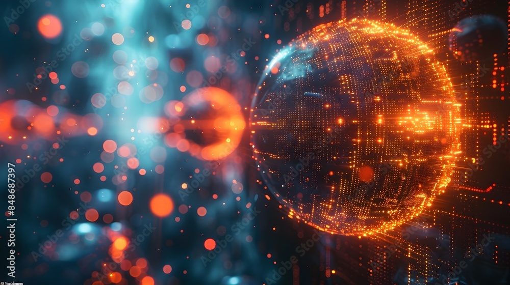 Obraz premium Mesmerizing Tech Sphere Visuals with Interconnected Digital Elements and Vibrant Colors