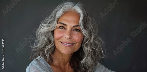 Elderly woman with grey hair in shirt © Boomanoid