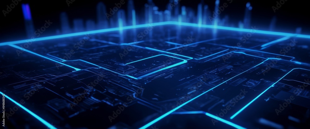 Sleek metallic shield with pulsating blue neon lines Sleek metallic shield with pulsating blue neon lines