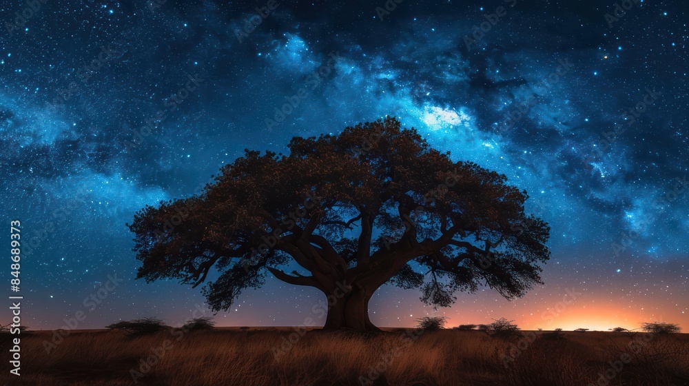 Enchanting Nighttime View of Majestic Ancient Tree Enchanting Nighttime View of Majestic Ancient Tree