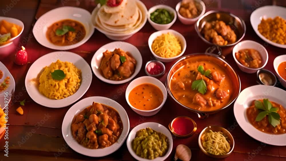 Indian Food Spread With Curry Rice and Flatbread Generative AI Indian Food Spread With Curry Rice and Flatbread Generative AI