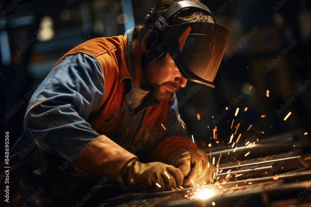 Welder skillfully working on metal fabrication Welder skillfully working on metal fabrication