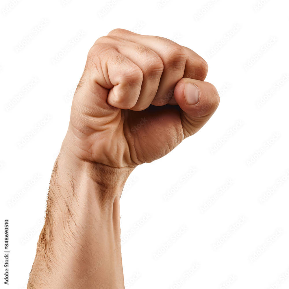 Male clenched fist, strong hand protest sign, isolated on transparent background Male clenched fist, strong hand protest sign, isolated on transparent background