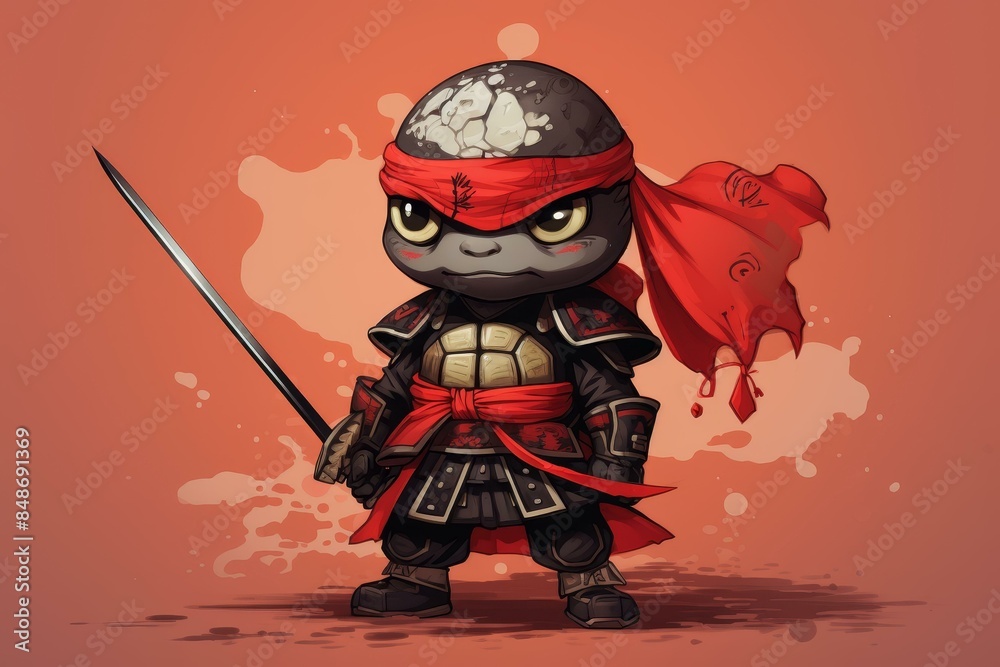 Obraz premium Animestyle animal warrior in Samurai armor blending cuteness and power.