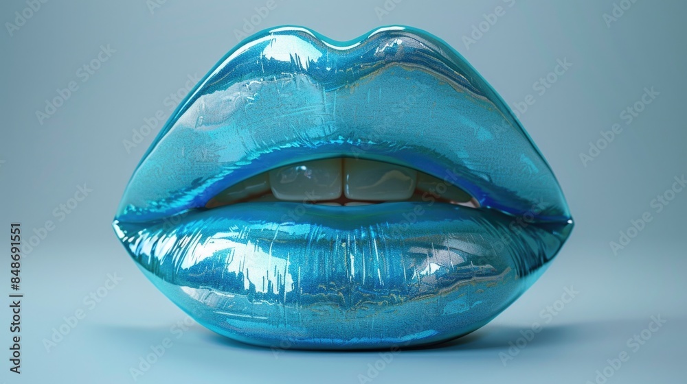 Fototapeta premium Blue lips against blue background