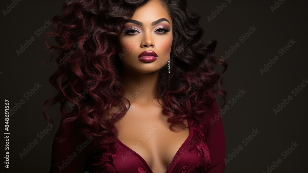 Fototapeta premium Woman with burgundy hair and makeup