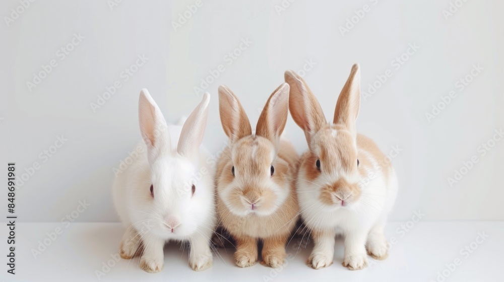 Fototapeta premium Group of three rabbits sitting together