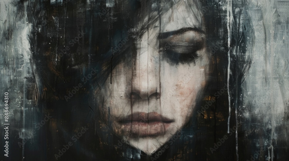 Ethereal Portrait of a Somber Woman in Abstract Artistic Render Ethereal Portrait of a Somber Woman in Abstract Artistic Render
