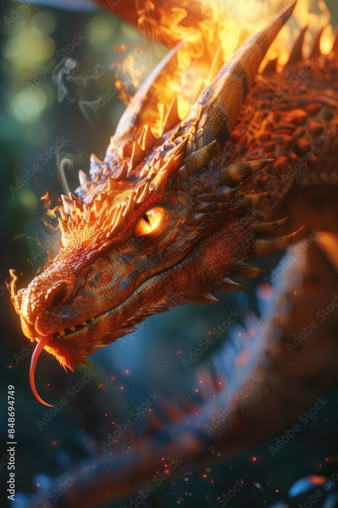 Intense close-up of a fire breathing dragon Intense close-up of a fire breathing dragon