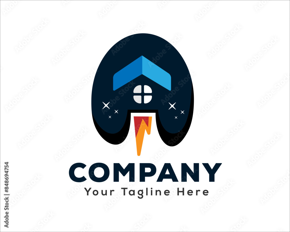 house flying on sky rocket movement logo design template illustration inspiration house flying on sky rocket movement logo design template illustration inspiration